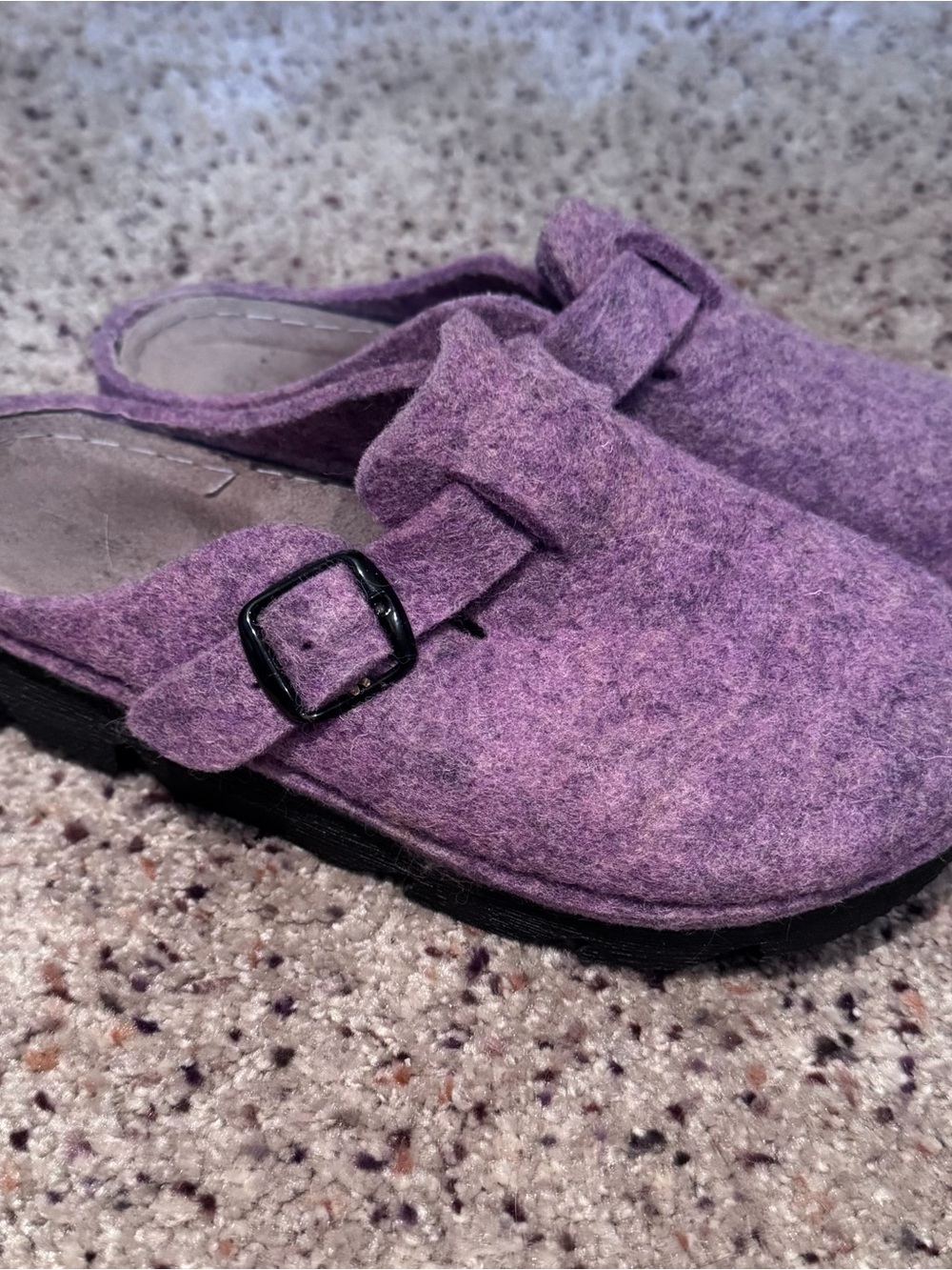 Flexus Purple Felt Slip-On Clogs with Buckle